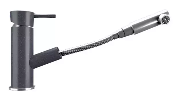 Смеситель для кухонной мойки «Ulgran» U-009-343 с выдвижным изливом антрацит