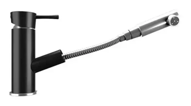 Смеситель для кухонной мойки «Ulgran» U-009-344 с выдвижным изливом ультра-чёрный