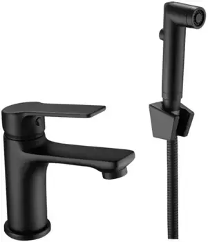 Смеситель для раковины с гигиеническим душем «ESKO» Dakar black DKB 27H чёрный матовый