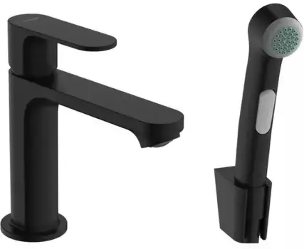 Смеситель для раковины с гигиеническим душем «Hansgrohe» Rebris S 72215670 чёрный матовый