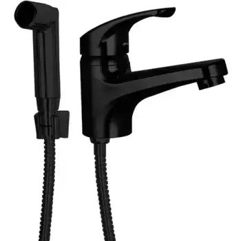Смеситель для раковины с гигиеническим душем «OneLife» P01-022b чёрный матовый
