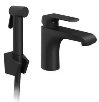 Смеситель для раковины с гигиеническим душем «Ravak» Flat FL 112.20BL чёрный