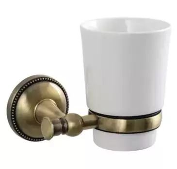 Стакан для зубных щёток «Grampus» Alfa GR-9506 на стену античная латунь/белый