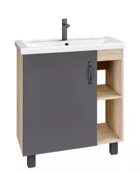 Тумба под раковину «Grossman» Флай 70 серая/дуб сонома левая