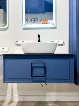 Тумба под раковину«La Fenice» Cubo 90 (под столешницу с раковиной) подвесная Blu Grigio/ручки Nero