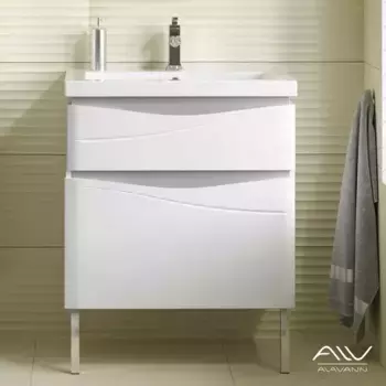 Тумба с раковиной «Alavann» Silvia 70 (Como 70) белый/серебристый металлик