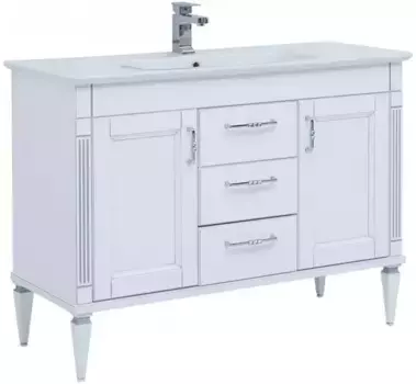 Тумба с раковиной «Aquanet» Селена 120 3 ящика (Sharp 120) белая с патиной серебро
