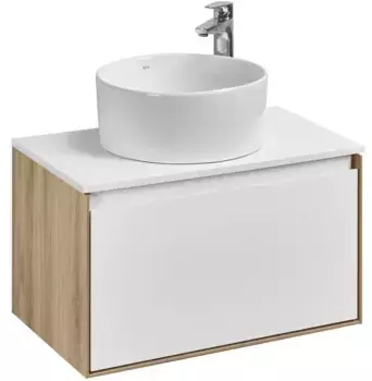 Тумба с раковиной «Aquaton» Либерти 70 (Mila 40) 1A281203LY010) подвесная белая глянцевая/дуб эльвезия