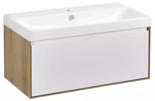 Тумба с раковиной «Aquaton» Либерти 90 (Адриана 90) подвесная белая глянцевая/дуб эльвезия