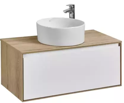 Тумба с раковиной «Aquaton» Либерти 90 (Mila 40) 1A279703LYC70) подвесная белая глянцевая/дуб эльвезия