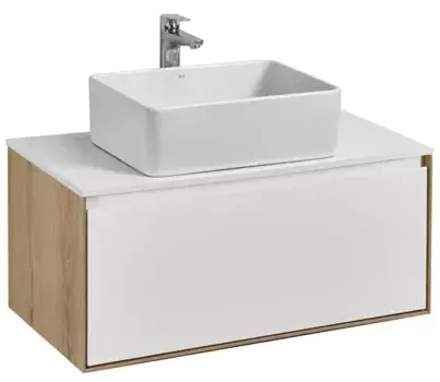 Тумба с раковиной «Aquaton» Либерти 90 (Mila 50/35) 1A279703LY010) подвесная белая глянцевая/дуб эльвезия