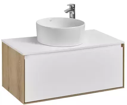 Тумба с раковиной «Aquaton» Либерти 90 (Mila 40) 1A279703LY010) подвесная белая глянцевая/дуб эльвезия