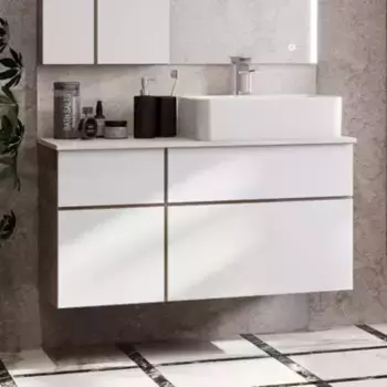 Тумба с раковиной «Aquaton» Мишель 100 (Mila 50/35) 1A277303MIX40) подвесная белая/дуб Эндгрейн