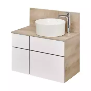 Тумба с раковиной «Aquaton» Мишель 80 (Mila 40) 1A277003MIX40) подвесная белая/дуб Эндгрейн