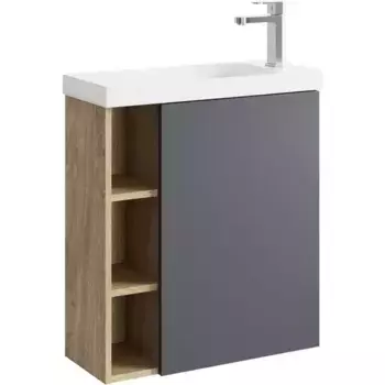 Тумба с раковиной «Aqwella» Alba 60 (Compact Slim 60) подвесная серая/дуб давос правая