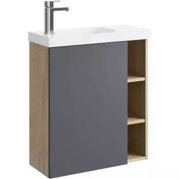 Тумба с раковиной «Aqwella» Alba 60 (Compact Slim 60) подвесная серая/дуб давос левая