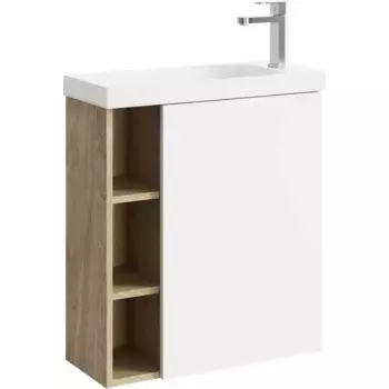 Тумба с раковиной «Aqwella» Alba 60 (Compact Slim 60) подвесная белая/дуб давос правая