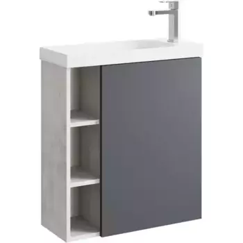 Тумба с раковиной «Aqwella» Alba 60 (Compact Slim 60) подвесная серая/светлый камень правая