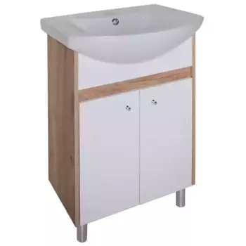 Тумба с раковиной «ASB-Woodline» Альпина 50 (Ладога 50) белый/дуб золотой