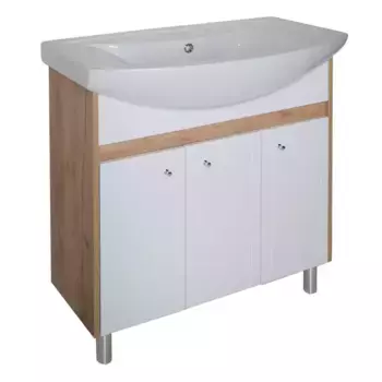 Тумба с раковиной «ASB-Woodline» Альпина 80 (Балтика 80) белый/дуб золотой