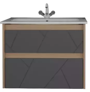 Тумба с раковиной «ASB-Woodline» Диана 75 (Элина 75) подвесная серая/светлое дерево