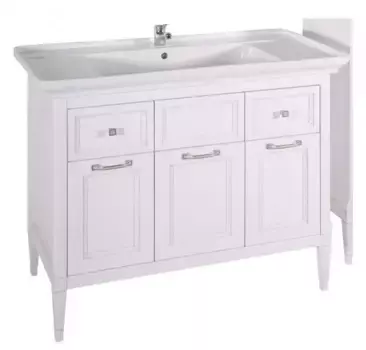 Тумба с раковиной «ASB-Woodline» Гранда 105 (Дуглас 105) белая с патиной серебро