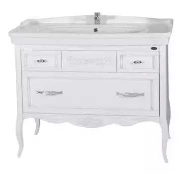 Тумба с раковиной «ASB-Woodline» Модерн 105 (Модерн 105) белая с патиной серебро