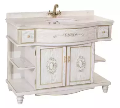 Тумба с раковиной «Bellezza» Аврора 115 (Nora 47) столешница бежевая белая с патиной золото