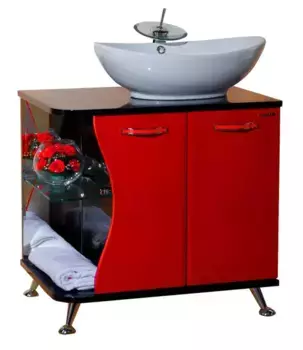 Тумба с раковиной «Bellezza» Рио 70 (Гамма 56) красная/чёрная правая