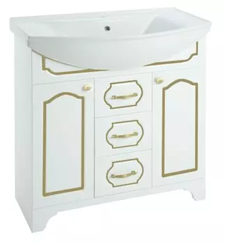 Тумба с раковиной «Bellezza» Тиффани 105 (Стиль 105) белая с патиной золото
