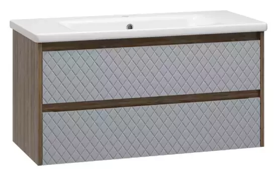 Тумба с раковиной «Brevita» Chester 100 (Soft 100) подвесная серый/дуб Чарльстон темно-коричневый