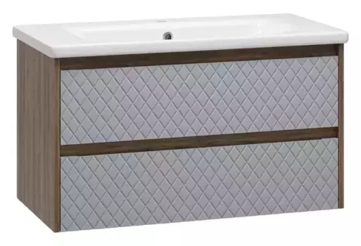 Тумба с раковиной «Brevita» Chester 90 (Soft 90) подвесная серый/дуб Чарльстон темно-коричневый