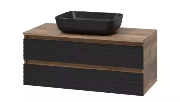 Тумба с раковиной «Brevita» Dakota 100 (MLN-320328MB 46) подвесная чёрный кварц/дуб галифакс олово