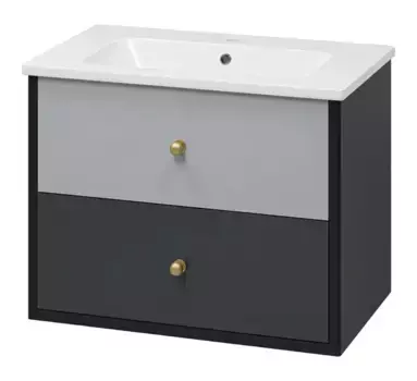Тумба с раковиной «Brevita» Кристиан 80 (Euphoria 80) подвесная серая/чёрная