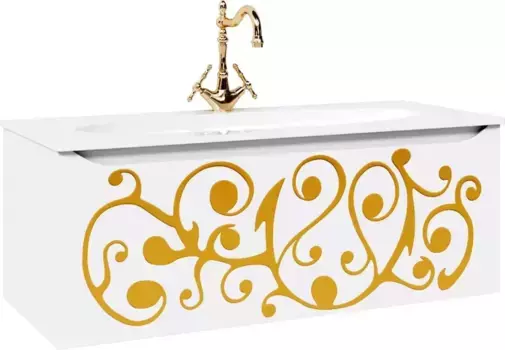 Тумба с раковиной «Clarberg» Elegance 120 (Elegance 120) подвесная белая с золотым узором