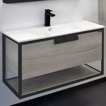 Тумба с раковиной «Comforty» Бонн 90 (Quadro 90) подвесная дуб дымчатый/графит