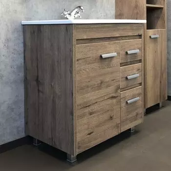 Тумба с раковиной «Comforty» Марио 75 (Quadro 75) дуб тёмный