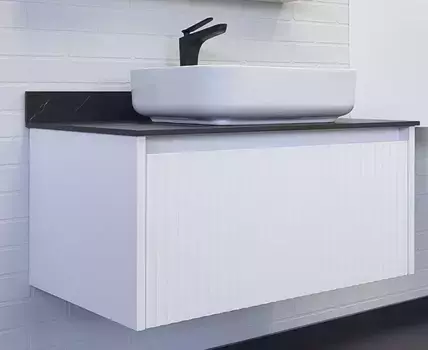 Тумба с раковиной «Comforty» Марсель 90 (Comforty T-Y9378) подвесная белый матовый столешница под мрамор Калакатта Блэк