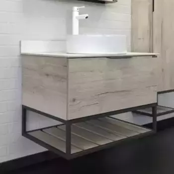 Тумба с раковиной «Comforty» Порто 90 (9110) подвесная дуб дымчатый/белая/графит