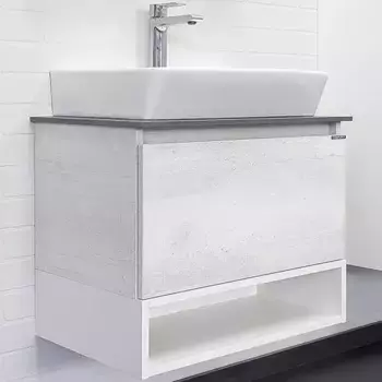 Тумба с раковиной «Comforty» Прага 60 (9055RA-50) подвесная дуб белый/белая столешница графит