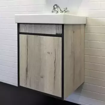 Тумба с раковиной «Comforty» Вена 45 (Адриана 45) подвесная дуб дымчатый/чёрная правая