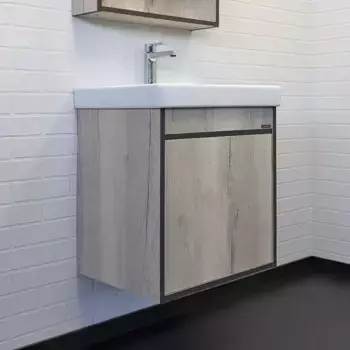 Тумба с раковиной «Comforty» Вена 55 (Адриана 55) подвесная дуб дымчатый/чёрная универсальная