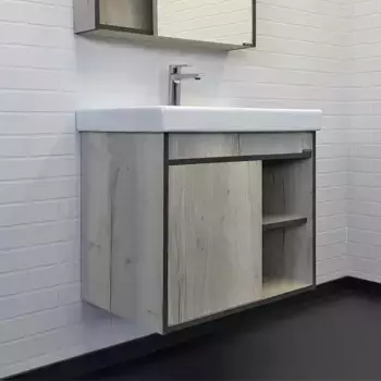 Тумба с раковиной «Comforty» Вена 70 (Адриана 70) подвесная дуб дымчатый/чёрная правая