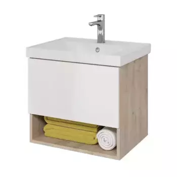 Тумба с раковиной «Dreja» Perfecto 60 (Grace 60) подвесная белый глянец/дуб Эврика