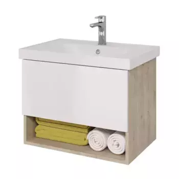 Тумба с раковиной «Dreja» Perfecto 70 (Grace 70) подвесная белый глянец/дуб Эврика