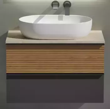 Тумба с раковиной и столешницей «Sancos» Delta 79 подвесная дуб красный/графит