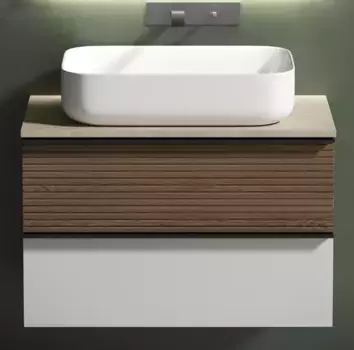 Тумба с раковиной и столешницей «Sancos» Delta 79 подвесная дуб светлый/белая