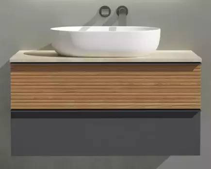 Тумба с раковиной и столешницей «Sancos» Delta 99,5 подвесная дуб красный/графит