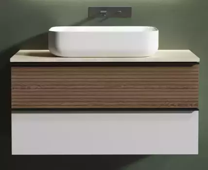 Тумба с раковиной и столешницей «Sancos» Delta 99,5 подвесная дуб светлый/белая