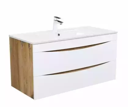 Тумба с раковиной «Iddis» Cloud 100 (Optima Home 100/46) подвесная белая/золотистый дуб